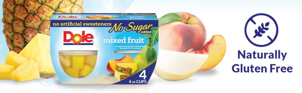 Dole Fruit Bowls Peaches Mandarin Oranges & Cherry Mixed Fruit Variety Pack No Sugar Added Gluten Free Snack 4 Oz 12 Total Cups - product information 3