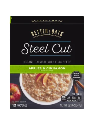 Better Oats Steel Cut Insant Oatmeal with Flax Seeds Apples and Cinnamon 12.3 Ounce (Pack of 6) - unspecified