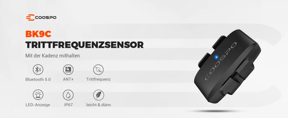 COOSPO BK9S speed sensor/cadence sensor Bluetooth5.0 Ant+ wireless bicycle speed sensor RPM Speed Sensor IP67 Waterproof Low Energy Technology - Trittfrequenzsensor
