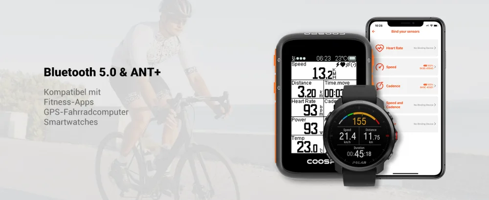 COOSPO BK9S speed sensor/cadence sensor Bluetooth5.0 Ant+ wireless bicycle speed sensor RPM Speed Sensor IP67 Waterproof Low Energy Technology - Trittfrequenzsensor
