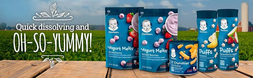 Gerber Up Age Snacks Variety Pack - Puffs Yogurt Melts & Lil Crunchies 9 Count - Quick dissolving and oh-so-yummy!