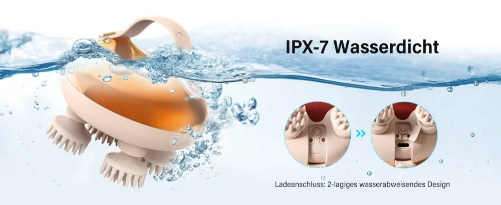 Arboleaf head massage electrical scalp massage device IPX7 waterproof with 8 massage heads and 3 massage modes handy head massage device for relaxation deep cleaning (golden) - wasserdicht