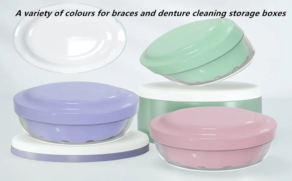 Lomso cleaning box for braces dinner with sieve portable denture cleaning box for storage and immersion of mouth protection brackets (pink) - prothesendose