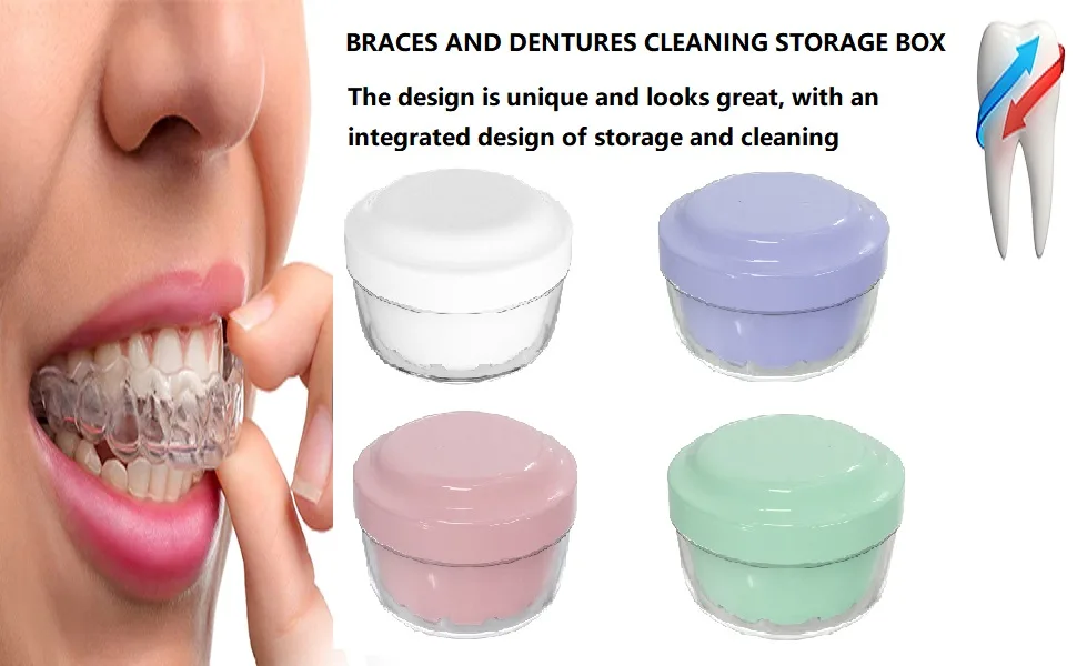 Lomso cleaning box for braces dinner with sieve portable denture cleaning box for storage and immersion of mouth protection brackets (white) - gebissdose