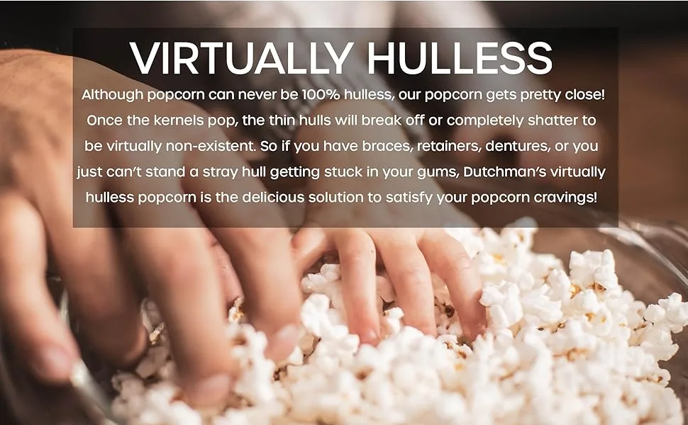 Dutchman's Hulless Popcorn Kernels in Half Gallon Decorative Jar (4 lbs. kernels) - Hulless White Popcorn Kernels