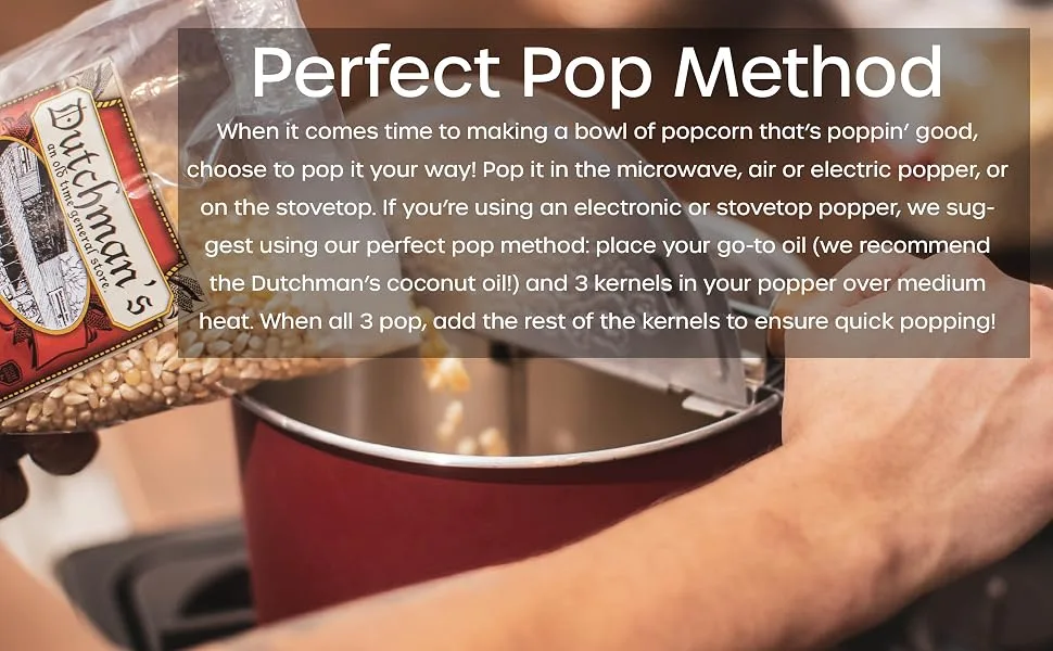 Dutchman's Hulless Popcorn Kernels in Half Gallon Decorative Jar (4 lbs. kernels) - Popping Method