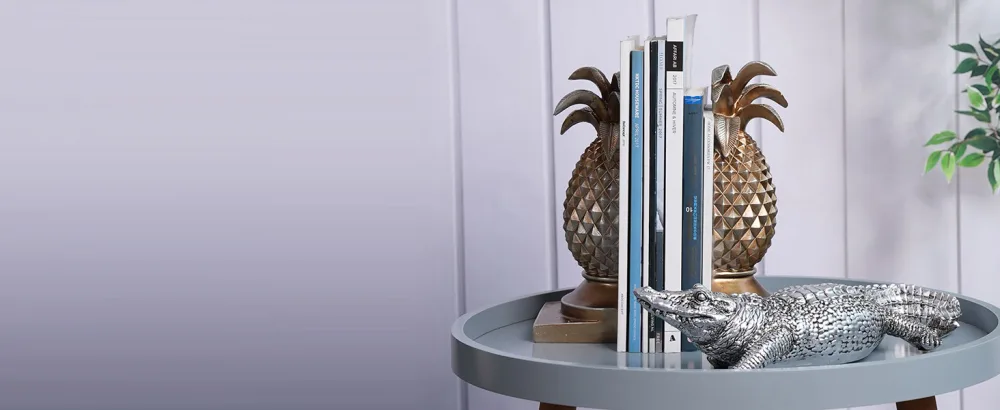 HAUCOZE Bookends Modern Sculpture Figures Pineapple Decor Statue Gift Living Room Art Polyresin Ornament Silver 26cm - product information 22