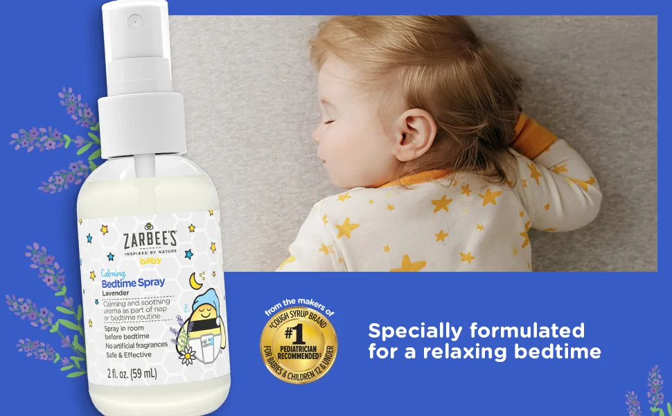 Zarbee's Baby Calming Bedtime Spray with Lavender and Chamomile 2 Ounce - sleeping baby