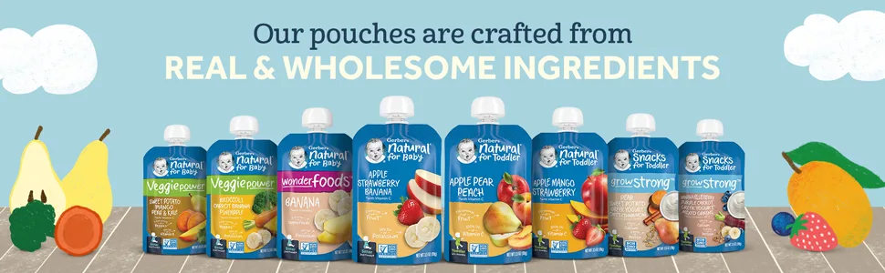 Gerber Assorted Fruit Toddler Pouch Variety Pack (Pack of 18) - Our pouches are crafted from real & wholesome ingredients