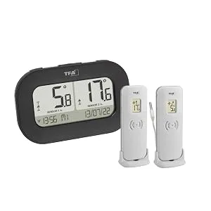 TFA Dostmann Digital radio thermometer Double-Check 30.3073.01 with 2 transmitters (temperature transmitter + waterproof cable sensor) max. - Funkthermometer double check sender außentemperatur temperaturkontrolle tfa