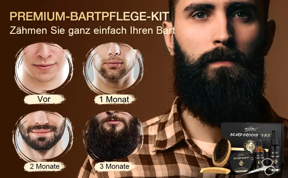 POP Modern.c Bartwuchs-Set Bart Care Set 6-Part Bartwaschshampoo Bart l Bartbalam Bartkamm brush scissors best gift for men for Valentine's Day Christmas Father's Day birthdays - Beard Growth Serum