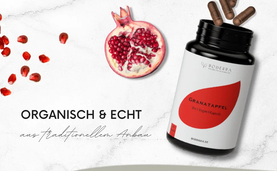 Boderra pomegranate extract - pomegranate capsules high -dose with 40% (400mg) ellagic acid - from traditional cultivation - 1000mg pomegranate extract per day - laboratory test - bio available - granatapfelextrakt bio, granatapfel kapseln bio, granatapfel kapseln hochdosiert bio,