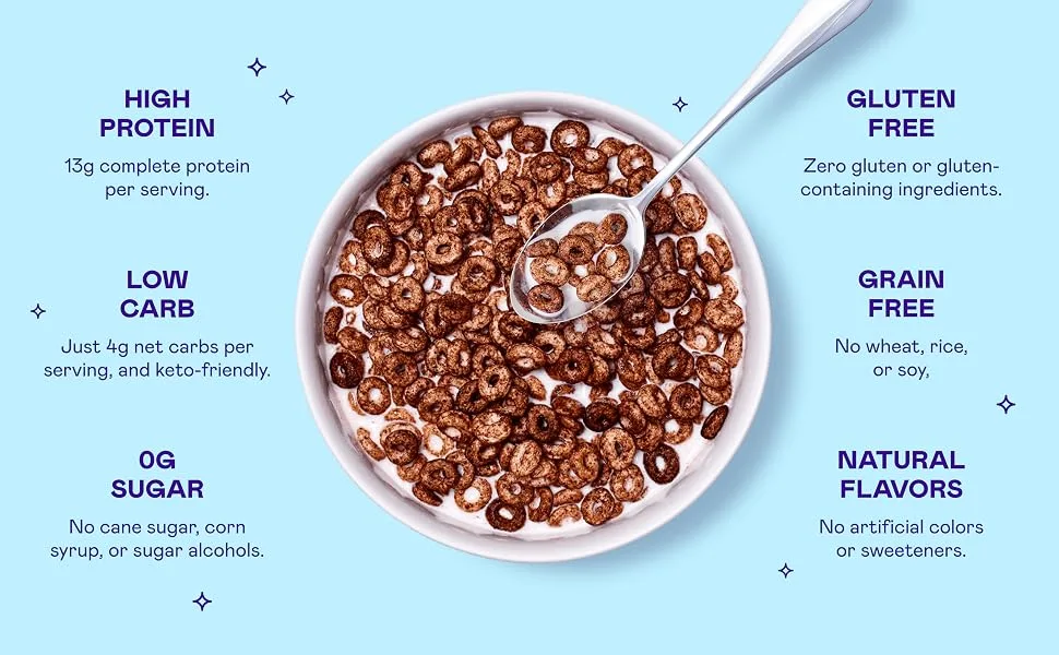 Magic Spoon Cereal Cocoa 4-Pack - Keto Gluten & Grain Free Low Carb High Protein Zero Sugar Non-GMO Breakfast Cereal - delicious chocolate keto cereal