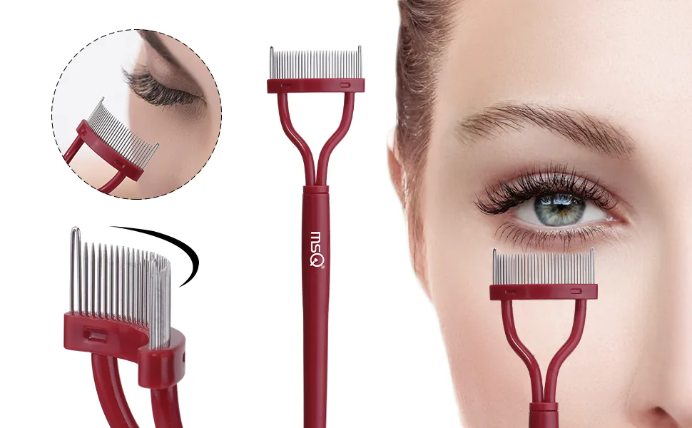 MSQ eyelash comb curb winder Separator Applicator eyelash comb stainless steel eyelashes make -up comb tool brows brush comb red - product information 16