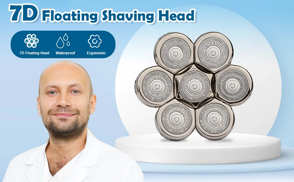 Electrical shaving head for bald razors electrical rotation rasier head Durable replacement blade beard universal fast double ring hair cutter for 5 6 7 8 head electrical shaver silver - elektrischer Rasierkopf