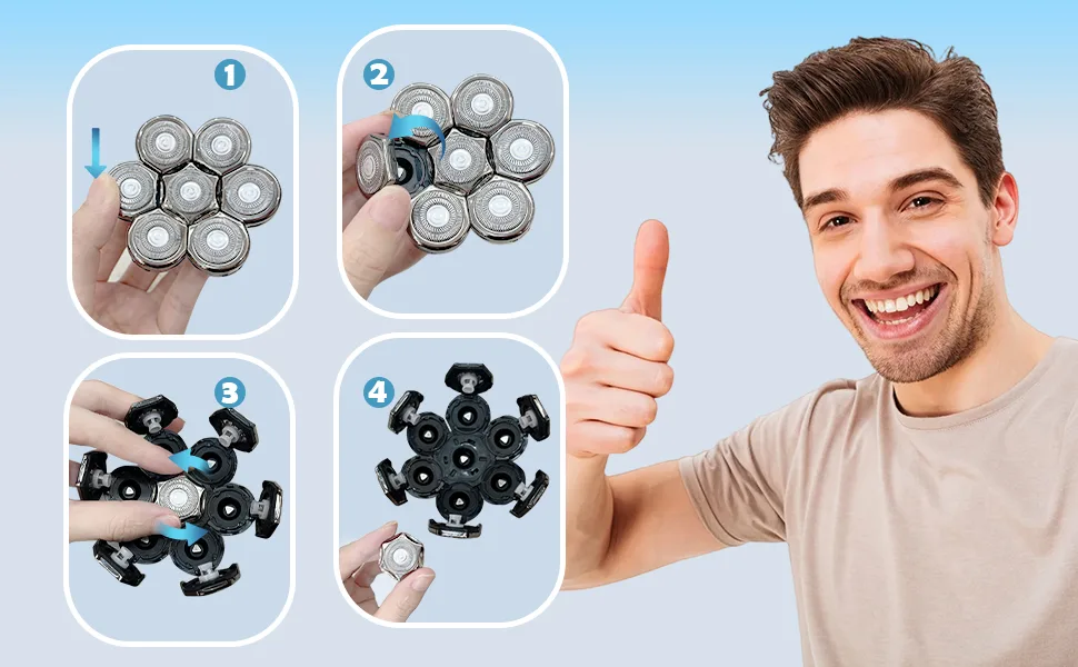 Electrical shaving head for bald razors electrical rotation rasier head Durable replacement blade beard universal fast double ring hair cutter for 5 6 7 8 head electrical shaver silver - Rasierkopf