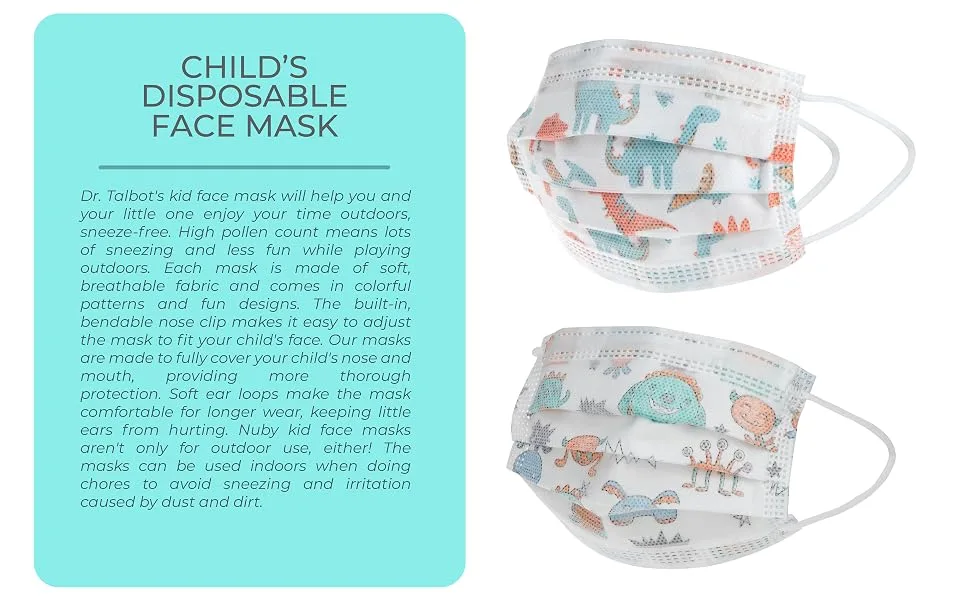 Dr. Talbot's Disposable Kid's Face Mask for Personal Health Boy 2-5 Years Prints May Vary 10 Count - child, disposable, mask, face mask, ppe, fun, mask, filter, boy, children, child, easy