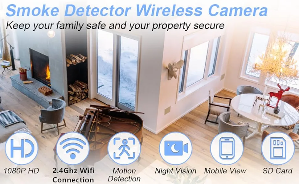 TANGMI Hidden Camera Smoke Detector Wireless WiFi Camera with Video 1080P HD Small Camera with Night Vision and Motion Detection Indoor Camera for Home Security - camera