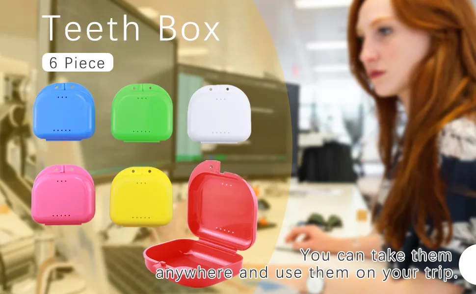 6 pieces of braces bite can tooth rail box spanging box dentures storage for dentist dentist dentist dinosisy fun - product information 1