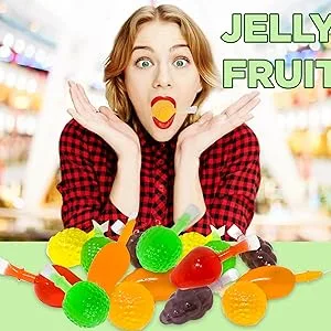 Fusion Select Jelly Fruit Snack Tik Tok Challenge Hit or Miss - Fruit-Shaped Jelly- Assorted Flavors Strawberry Orange Apple Pineapple Grape Mango (Jar) - Jelly Fruit