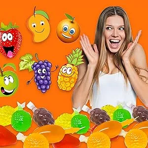 Fusion Select Jelly Straw Jelly Noodle Tik Tok Challenge Assorted Flavors Strawberry Orange Pineapple Grape Mango Pcs Asmr Challenge (Jar - 60 Pcs) - Jelly