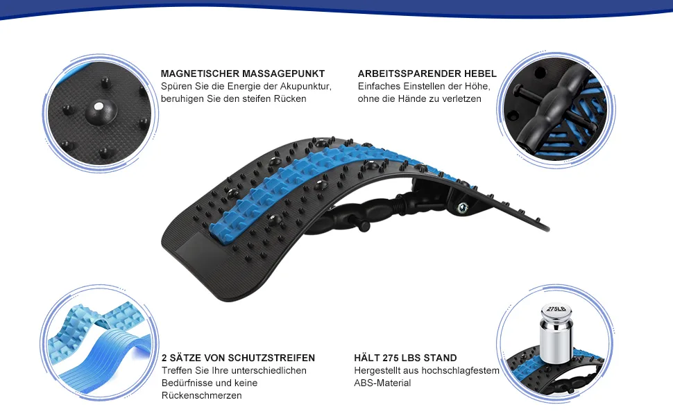 Back extensor back massager 2024 improves backers for lower and over lumbar spine multi-stage lumbar supports with massage points for herniated disc scoliosis sciatica black - RÜCKENSTRECKER