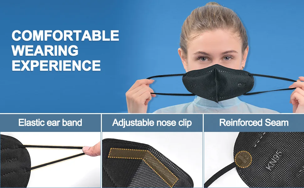 FGCCJP KN95 Face Mask 30pcs Disposable Face Masks Individual Packed Safety 5 Layers Breathable Cup Dust Masks Filtration>95% for Adults Men Women(Black) - KN95