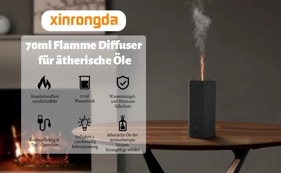 Aroma diffuser wireless with flames diffuser for essential oils room fragrance electrically automatic power-off ultrasound humidifier for at home office yoga spa black - Aroma Diffuser mit Flammen-Effekt