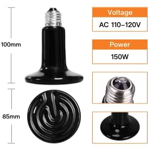 Simple Deluxe 150W Ceramic Heat Emitter Reptile Heat Lamp Bulb No Light Emitting Brooder Coop Heater for Amphibian Pet & Incubating Chicken 1 Pack/ 2 Pack with Thermometer Black & White - product information 2