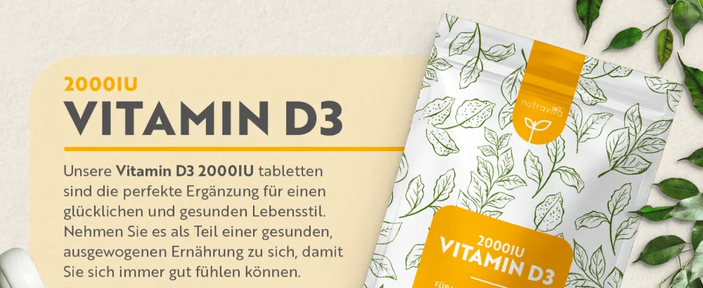 Vitamin D 2000 I.E - 400 Sun Vitamin D3 tablets - supports bones teeth muscles and immune system - without artificial additives - vegetarian - high -dose - Nutravita - Vitamin D3 2000 I.E - 400 Vitamin D Tabletten