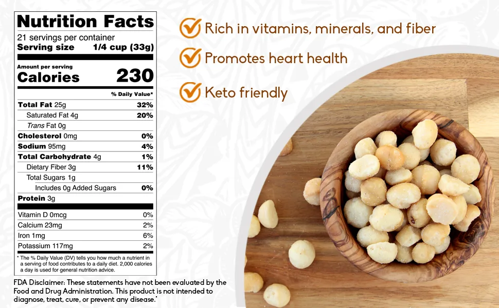 Macadamia Nuts  MacFarms Dry Roasted Macadamia Nuts (24 Ounce) - Premium Roasted Nuts with Sea Salt Fresh From Hawaii Sea Salt Flavored Healthy Snack - Nutrition Facts