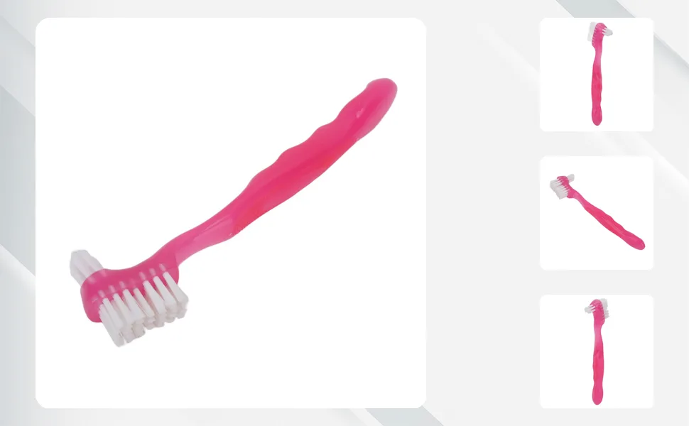 Press brush cleaning brush for false teeth plaque dirt removal prosthesis brush for older people travel cleaning prosthesis holder - double -sided bristle head (pink) - Prothesenbürste