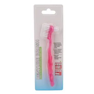 Press brush cleaning brush for false teeth plaque dirt removal prosthesis brush for older people travel cleaning prosthesis holder - double -sided bristle head (pink) - Prothesenbürste