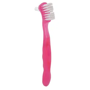 Press brush cleaning brush for false teeth plaque dirt removal prosthesis brush for older people travel cleaning prosthesis holder - double -sided bristle head (pink) - Prothesenbürste