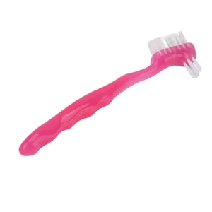 Press brush cleaning brush for false teeth plaque dirt removal prosthesis brush for older people travel cleaning prosthesis holder - double -sided bristle head (pink) - Prothesenbürste