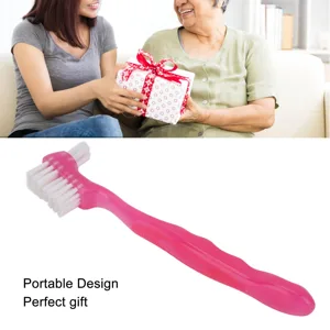 Press brush cleaning brush for false teeth plaque dirt removal prosthesis brush for older people travel cleaning prosthesis holder - double -sided bristle head (pink) - Prothesenbürste