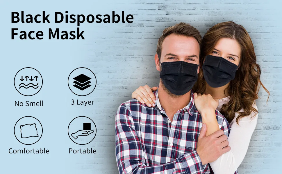 Black Disposable Face Masks Pack of 100 Disposable Face Masks - product information 3