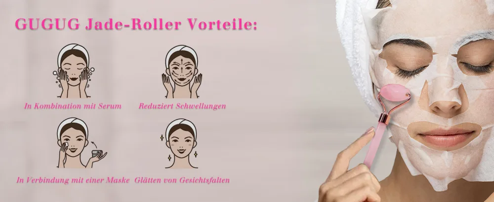 GUGUG Rose Quartz Stone Gua Sha Set Natural Jade Roller for Facial Massage Face Roller for Eye Puffiness Skin Tightening - jade roller