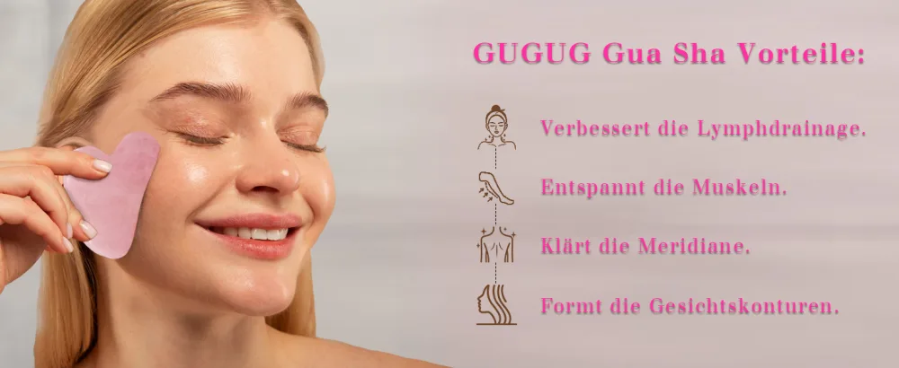GUGUG Rose Quartz Stone Gua Sha Set Natural Jade Roller for Facial Massage Face Roller for Eye Puffiness Skin Tightening - jade roller