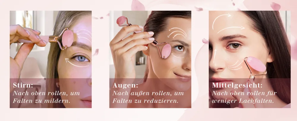 GUGUG Rose Quartz Stone Gua Sha Set Natural Jade Roller for Facial Massage Face Roller for Eye Puffiness Skin Tightening - jade roller