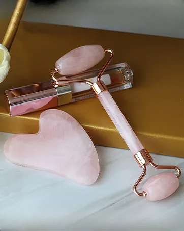 GUGUG Rose Quartz Stone Gua Sha Set Natural Jade Roller for Facial Massage Face Roller for Eye Puffiness Skin Tightening - jade roller