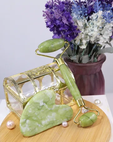 GUGUG Gua Sha Stone and Face Jade Roller Set for Facial Massage - Reduces Eye Puffiness and Skincare Routine-Green - jade roller