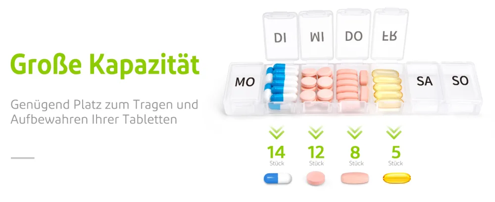 OPRET Tablet Box 7 days Pill dose 7 days tablet box tablets Wochenbox pills box 7 days tablets organizer for medication white - pillendose klein