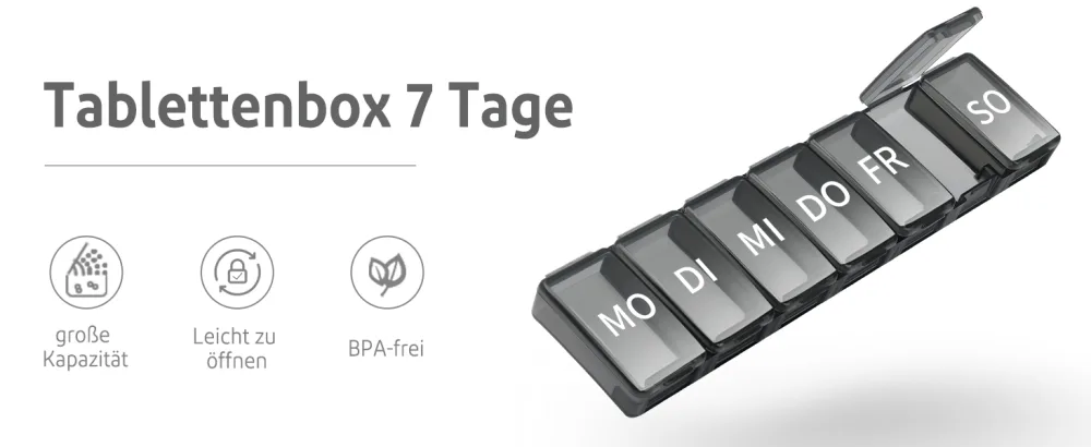 Tablet box 7 days OPRET Pill dose 7 days tablet box tablets weekly box pills box 7 days tablets to store ormanizer for medication black+white - tablettenbox