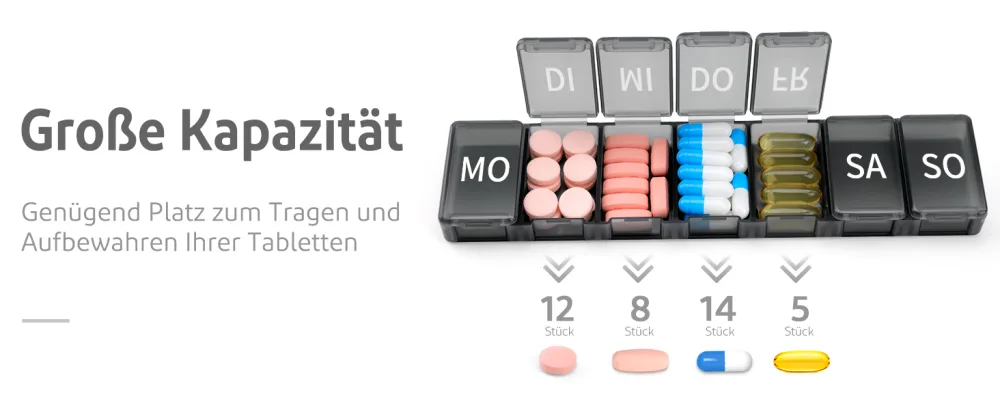 Opret tablet box 7 days pill box 7 days tablet box tablets weekly box pills box 7 days tablets to store organizer for medication black - tablettendose