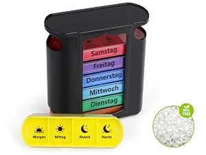 Opret tablet box 7 days with 4 compartments for the morning at noon at night medication box pills box pill box Pill can box tablets Wochenbox Organizer Supplement Box Black - pillenbox 7 tage