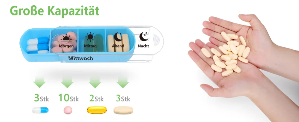 Opret tablet box 7 days with 4 compartments for the morning at noon at night medication box pills box pill box Pill can box tablets Wochenbox Organizer Supplement Box Black - pillendose