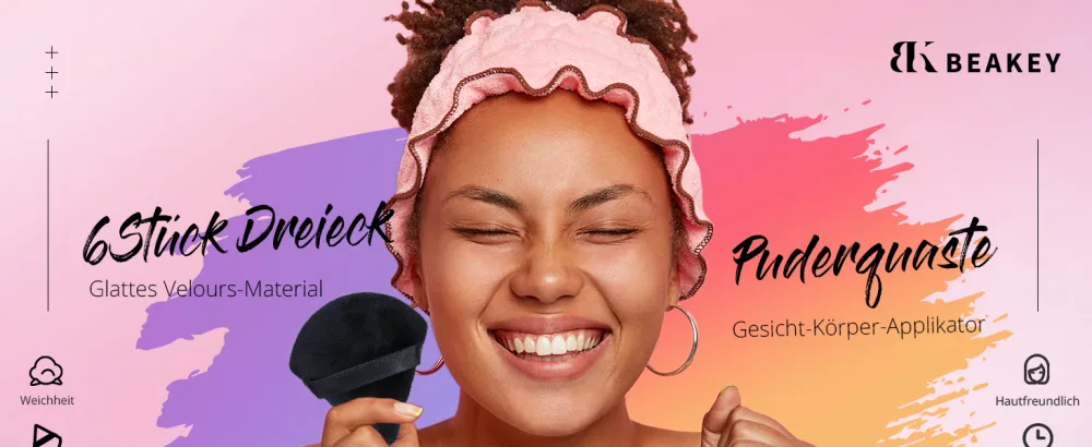 Beakey triangle makeup powder quaste for loose powder and liquid cosmetics soft plush powder sponge make-up powder puff make-up tool (6 pieces black) triangular black - Triangle Powder Puff