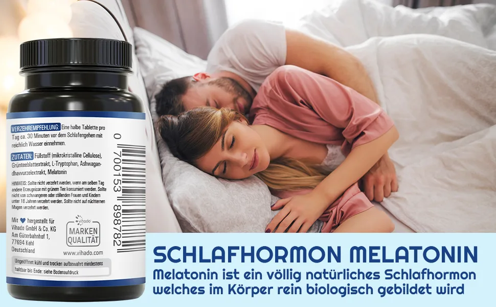 Vihado melatonin tablets highly dose - 370 nights forte complex vegan - pure without additives - plus L -theanin L -tryptophan Ashwagandha 185 tablets melatonin 1 - Melatonin hochdosiert
