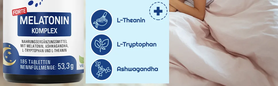 Vihado melatonin tablets highly dose - 370 nights forte complex vegan - pure without additives - plus L -theanin L -tryptophan Ashwagandha 185 tablets melatonin 1 - Melatonin Tabletten